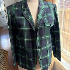 Womens Green & Navy Plaid Blazer Jacket